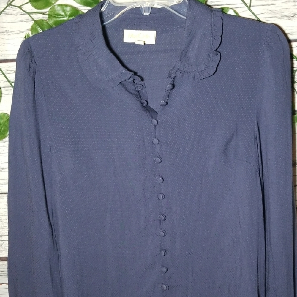 Modcloth Button Down Collared Ruffle Cuffed Medium - image 2